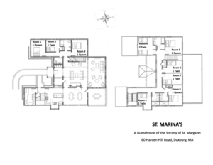 A floorplan for St. Marina's Guesthouse at St. Margaret's Convent in Duxbury, MA